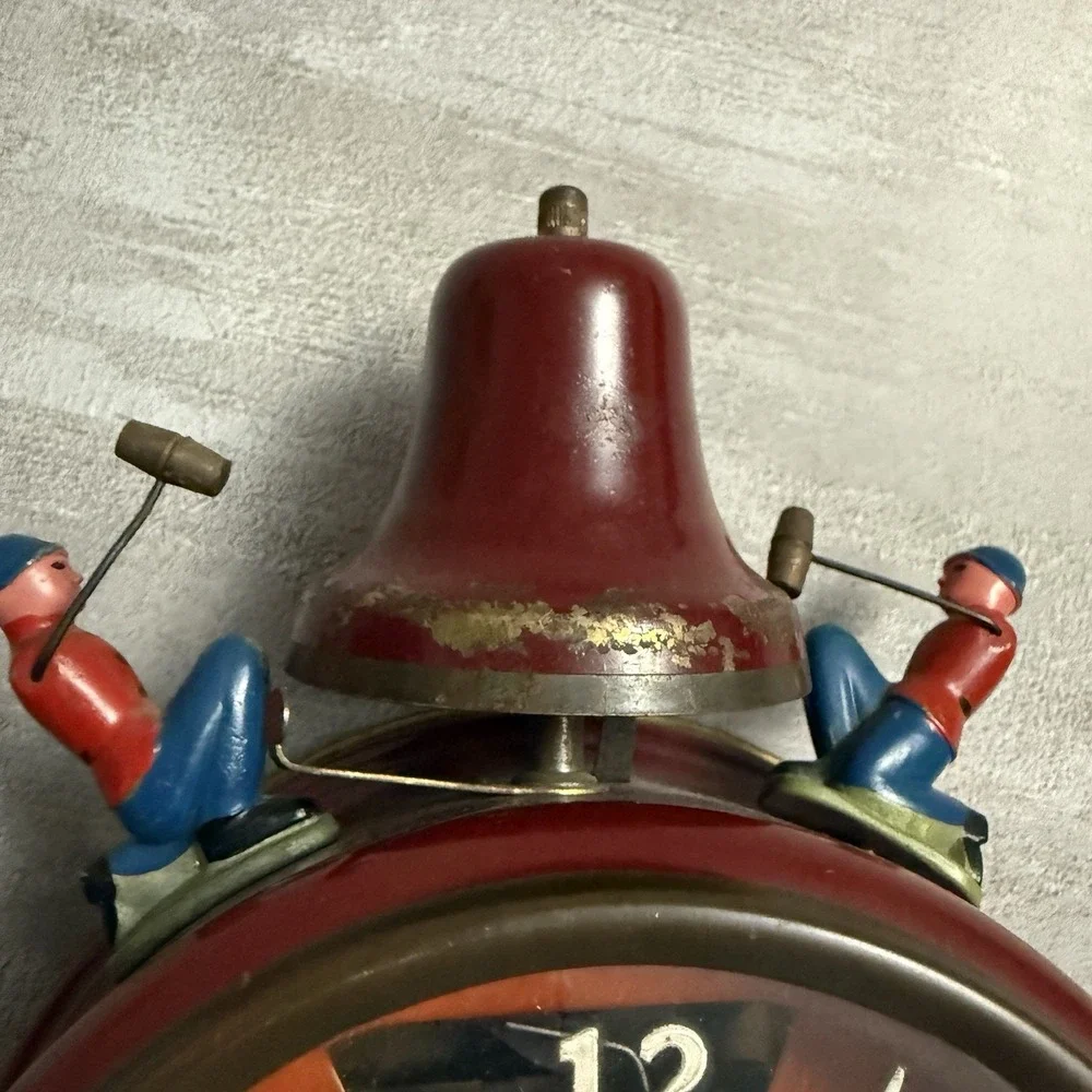 Vintage Brass Busy Boy Mechanical Alarm‎ Clock Made In Germany - Untested Red